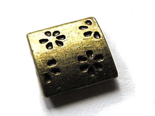 Metallperle Kissen /Quadrat, verziert, bronzefarben, 12mm